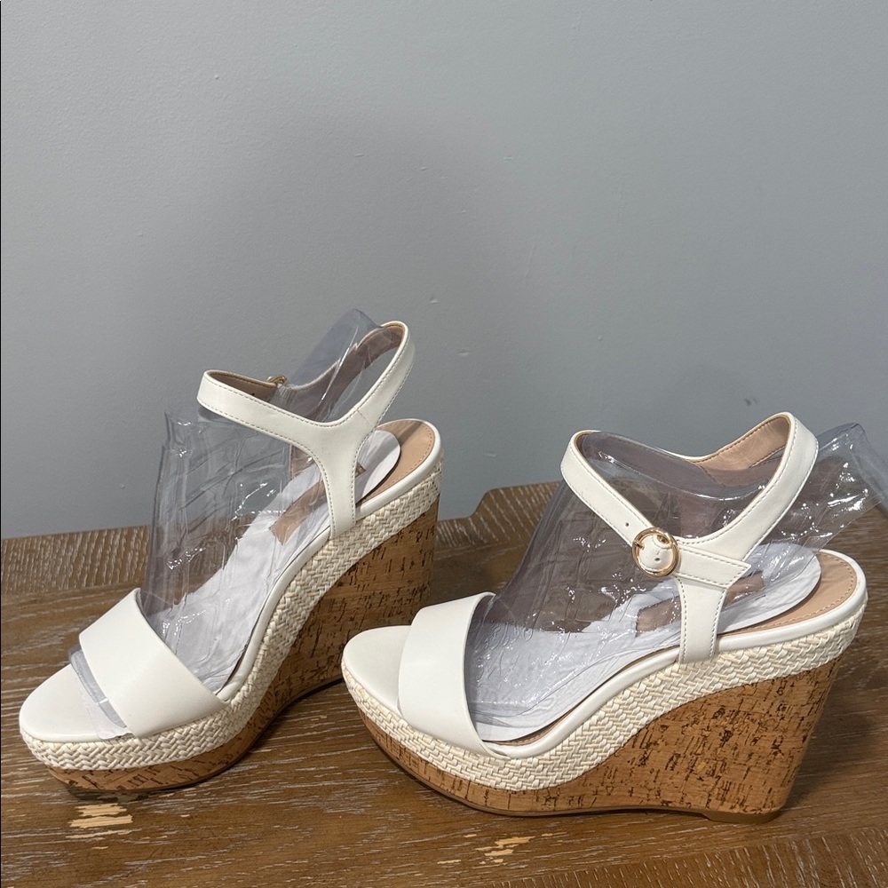Aldo White Wedge Sandals with Cork Platform